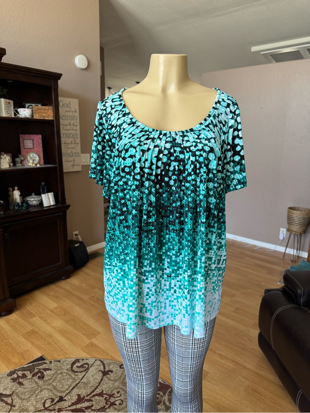 Style & Co shades of green and black short sleeves blouse-size XL